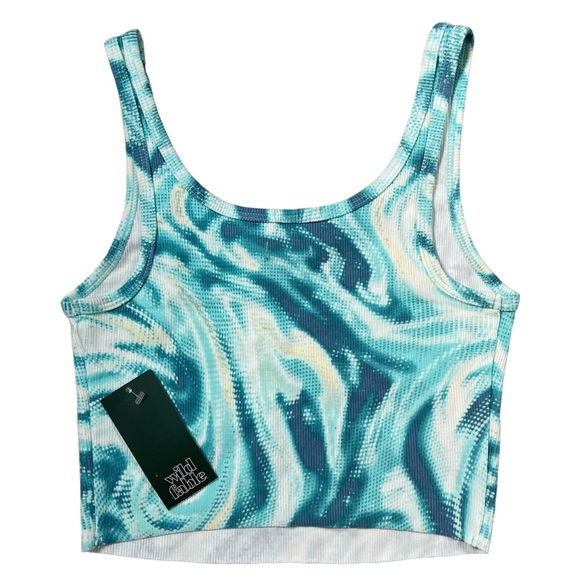 Wild Fable Sz Xs 90s vibe Slim Fit Tiny Crop Tank Top blue white cream swirl NWT - Picture 6 of 9